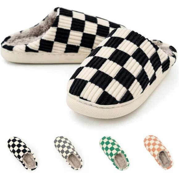 Fuzzy memory foam house slippers indoor outdoor shoes with faux fur lining - Picture 1 of 7